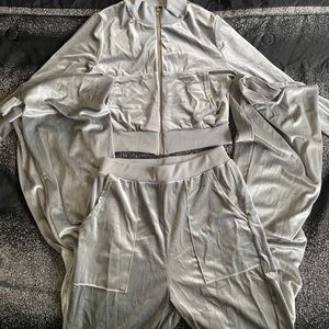 Sporty Velvet Solid Zipper 2 Piece Pant Sets